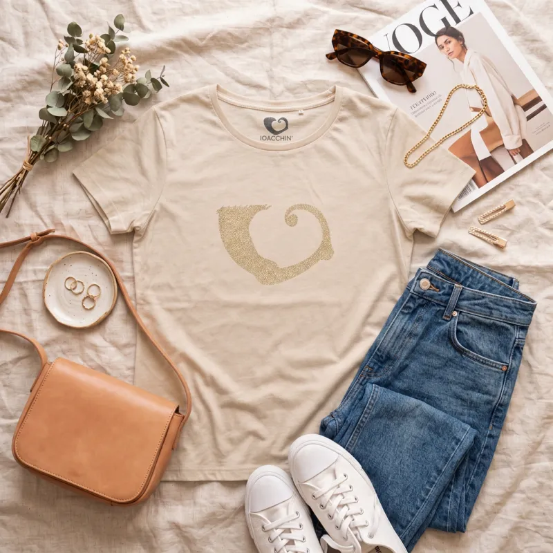 T-shirt Beige Drago Glitter